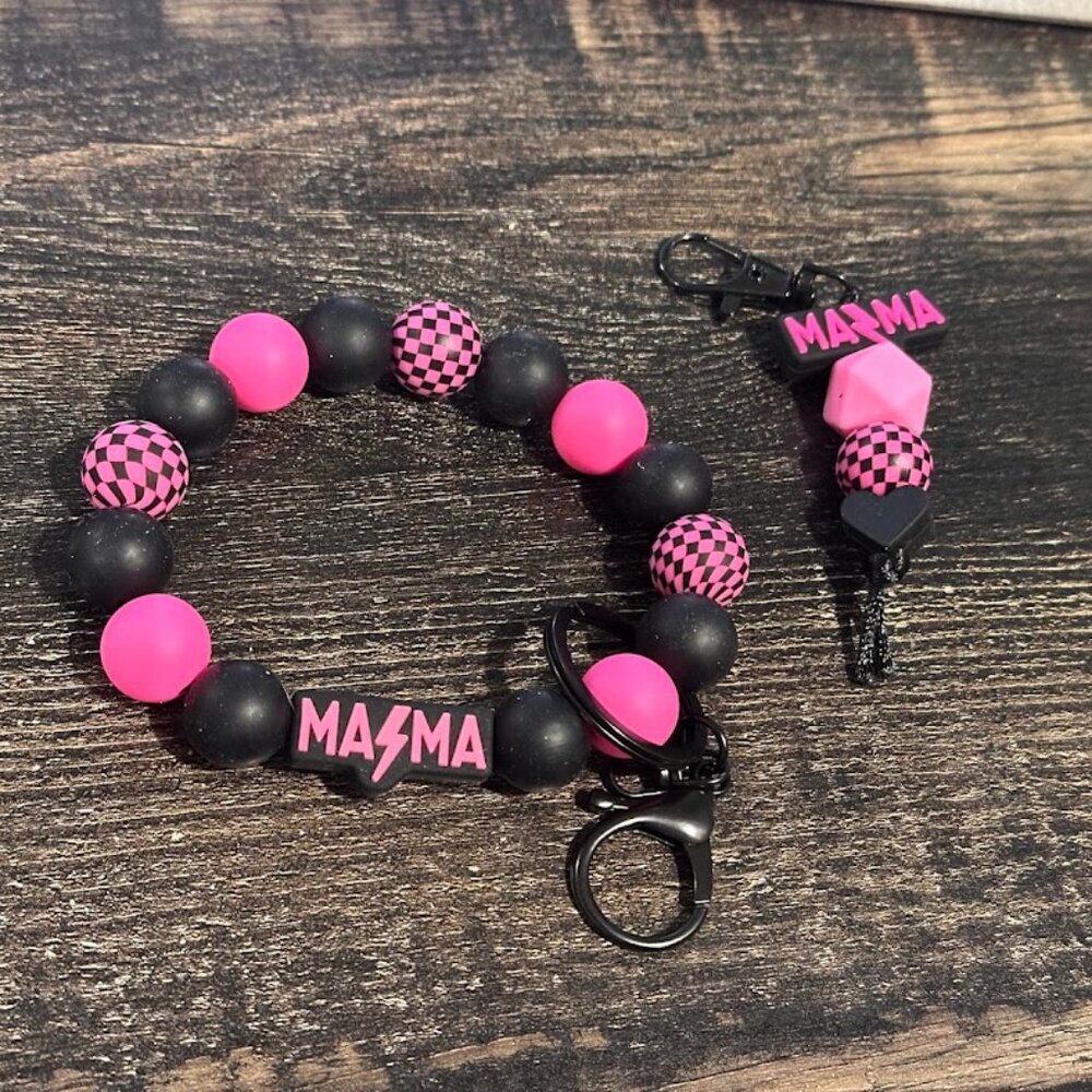 Mama Silicone Beaded Double Strung Keychain Bracelet & Small clip/add on too NWT